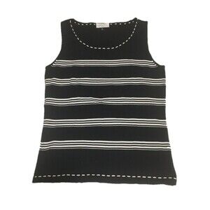 Tahari ASL top Womens 6 petite black white striped knit pullover sleeveless knit